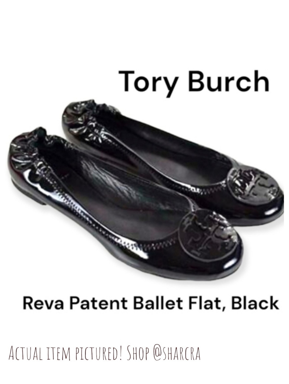 Tory Burch Reva glossy Black Patent leather Ballet Flat women's 5